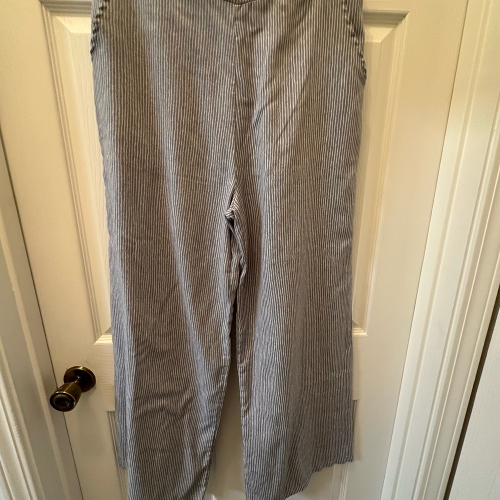 Umgee Blue and White Striped Wide Leg Pants